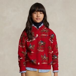 Polo Ralph Lauren Girls Equestrian-Print Fleece Hoodie Size XL (16)